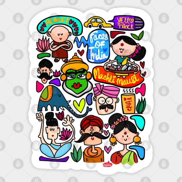 Faces of India Sticker by WoodleDoodleDesigns